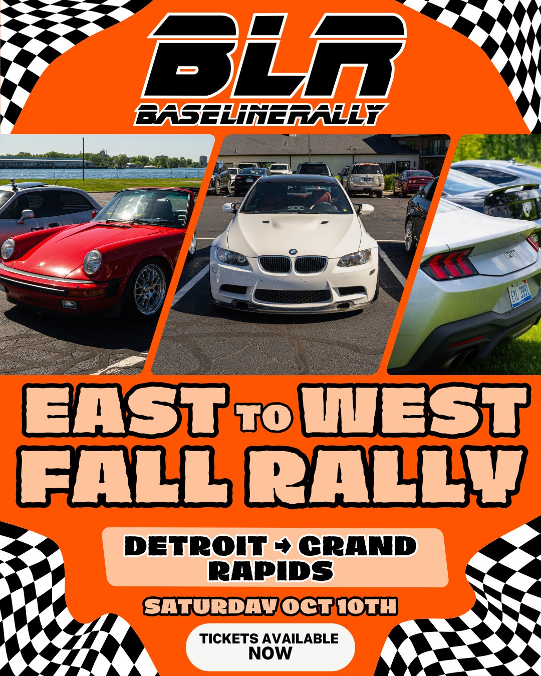 Event flyer: BLR East to West Fall Rally, Detroit to Grand Rapids, Saturday October 10th, tickets available now.